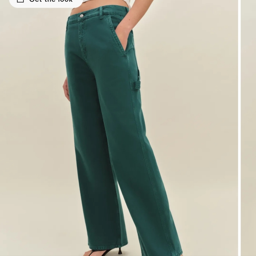 Reformation Diego Mid Rise Baggy Utility Jeans Green - Size 28